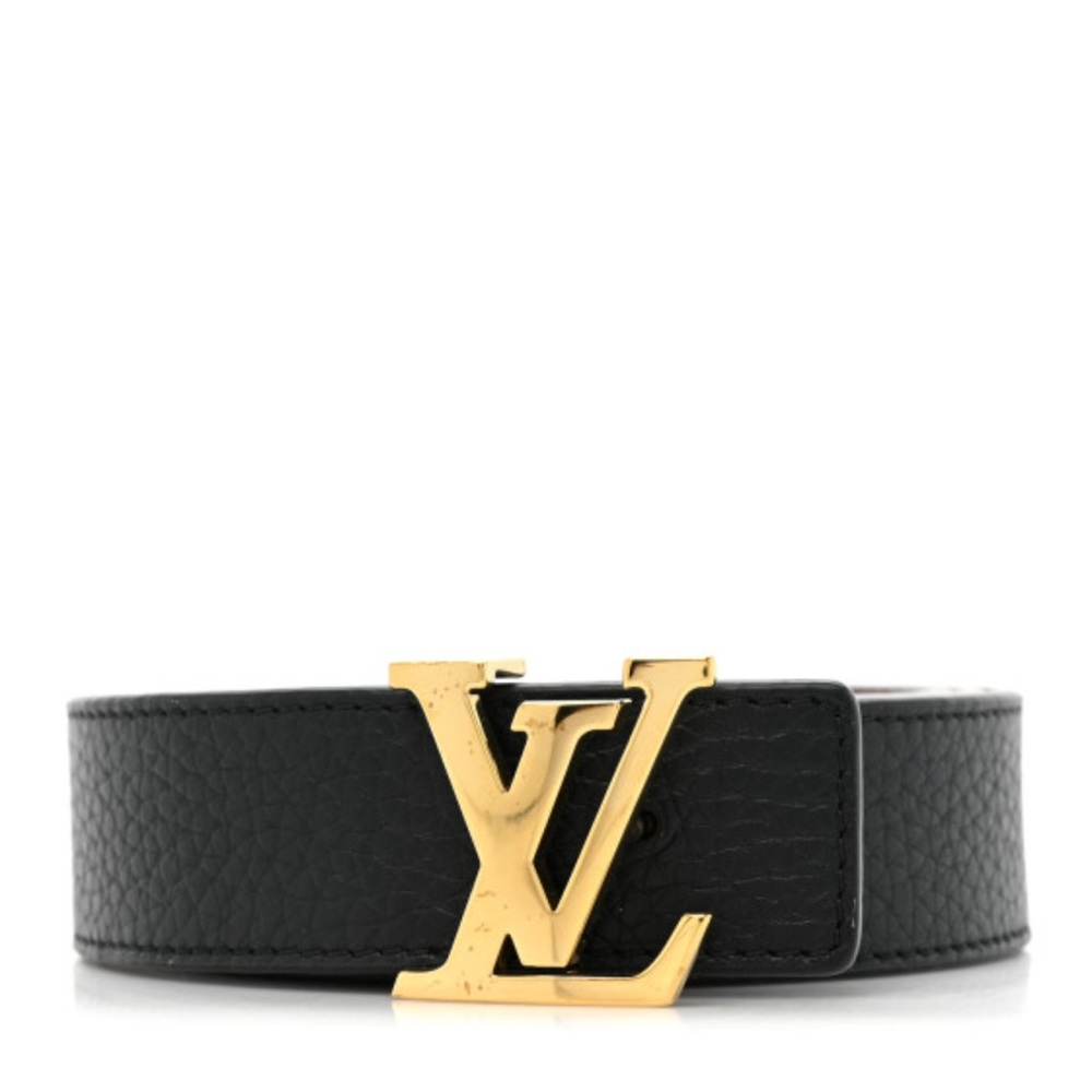 Louis Vuitton Black Leather Belt with Gold Buckle